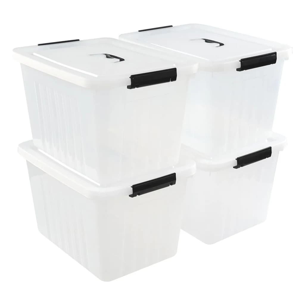 Stackable Storage Crates with Lids, Set of Four